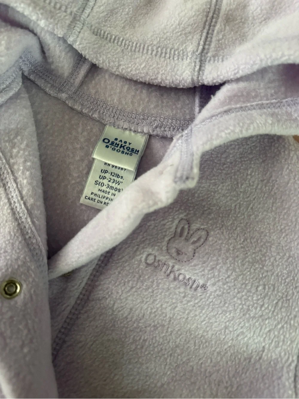 Vintage baby OshKosh B'gosh Lavender Hooded Fleece Pullover